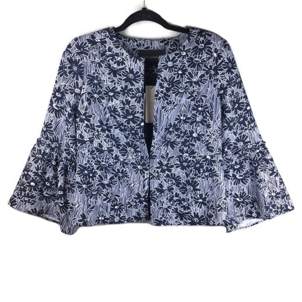 NWT Banana Republic Floral Fluted 3/4 Bell Sleeve Navy Jacket Size 6